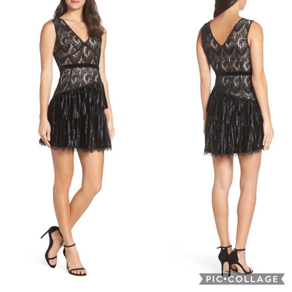 Anthropologie Foxiedox Aurora Velvet Mixed Black Cocktail Dress Size M
